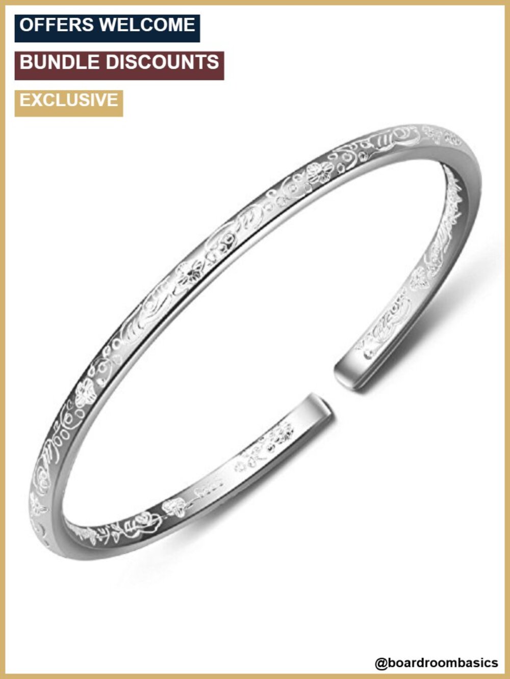 999 Solid Sterling Silver Bangle Cuff Bracelet for Women